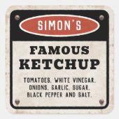 Bewerkbare zelfgemaakte tomatenketchup met roestig vierkante sticker (Voorkant)