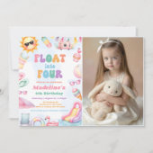 Bewerkbare Zomer Float In Vier Verjaardagsfoto Kaart (Voorkant)