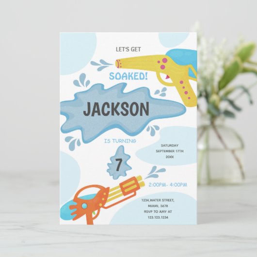 Bewerkbare Zomer Splash Party Uitnodigen Kaart (Staand voorkant)