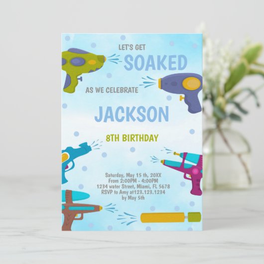 Bewerkbare Zomer Splash Party Uitnodigen Kaart (Staand voorkant)