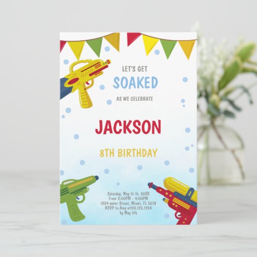 Bewerkbare Zomer Splash Party Uitnodigen Kaart (Staand voorkant)