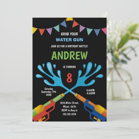 Bewerkbare Zomer Splash Party Uitnodigen Kaart (Staand voorkant)