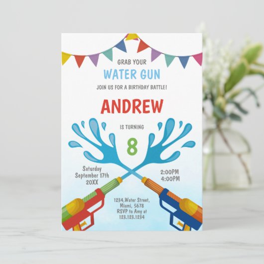 Bewerkbare Zomer Splash Party Uitnodigen Kaart (Staand voorkant)
