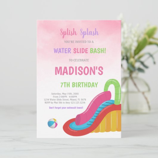 Bewerkbare Zomer Splash Party Uitnodigen voor Meis Kaart (Staand voorkant)