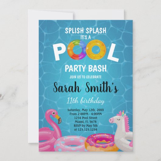 Bewerkbare Zomer Splash Party Uitnodiging voor Kin (Voorkant)