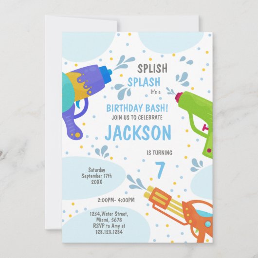 Bewerkbare Zomer Splash Party Uitnodiging voor Kin (Voorkant)