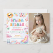 Bewerkbare Zomer Splish Splash Verjaardagsfeest Fo Kaart (Voorkant)