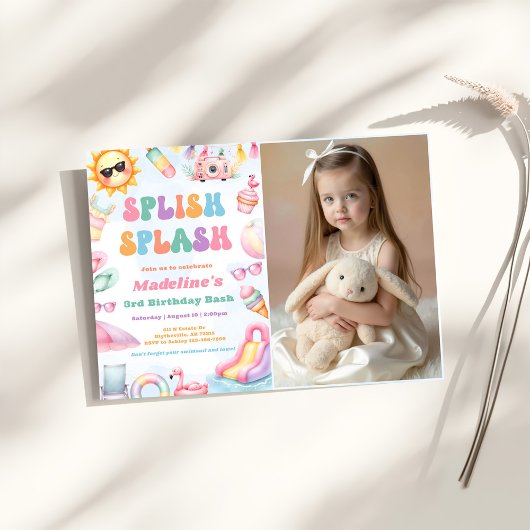 Bewerkbare Zomer Splish Splash Verjaardagsfeest Fo Kaart