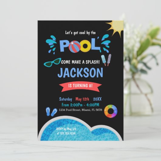 Bewerkbare zomer waterfeest uitnodiging (Staand voorkant)