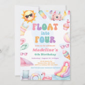 Bewerkbare zomer zweeft in vier verjaardagsfeest kaart (Voorkant)