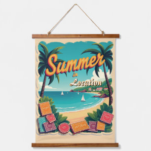 Bewerkbare zomerbestemming met reisstempels hangend wandkleed