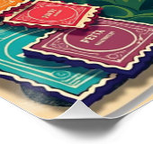 Bewerkbare zomerbestemming met reisstempels perfect poster (Hoek)