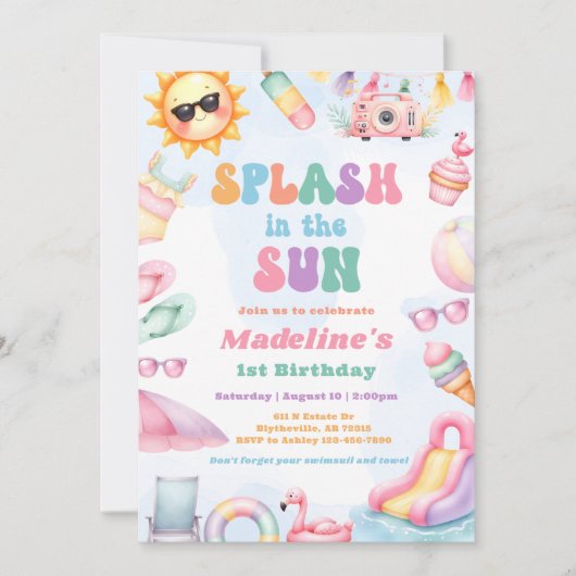 Bewerkbare zomersplash in het verjaardagsfeest van kaart (Voorkant)