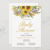 Bewerkbare Zonnebloem Baby Shower Uitnodiging, Fee Kaart (Voorkant / Achterkant)