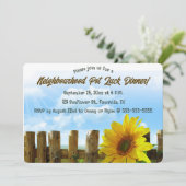 Bewerkbare zonnebloem en houten hek partij kaart (Staand voorkant)