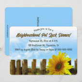 Bewerkbare Zonnebloem en Houten Schutting Feestje Kaart (Voorkant / Achterkant)