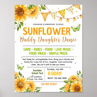 Bewerkbare zonnebloem school dans flyer poster