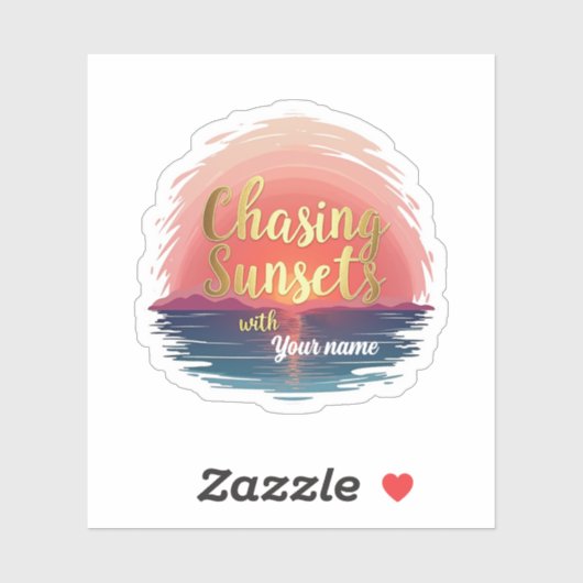 Bewerkbare Zonsondergangen najagen met Naam Design Sticker (Vel)
