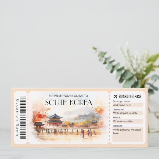 Bewerkbare Zuid-Korea vliegtuig instapkaart Kaart (Staand voorkant)