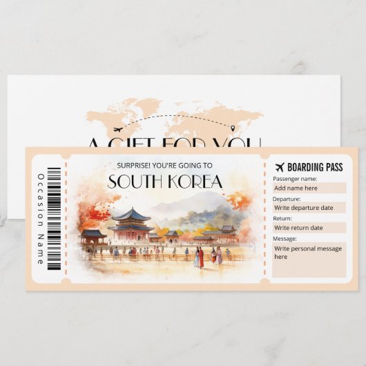 Bewerkbare Zuid-Korea vliegtuig instapkaart Kaart (Voorkant / Achterkant)