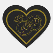 Bewerkbare Zwarte Gouden Verlovingsenveloppe-Zegel Hart Sticker (Voorkant)