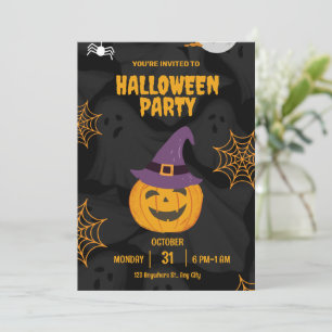 Bewerkbare Zwarte Oranje Pompoen Halloween Feest  Kaart