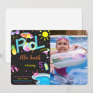 Bewerkbare zwembad verjaardagsfoto uitnodiging