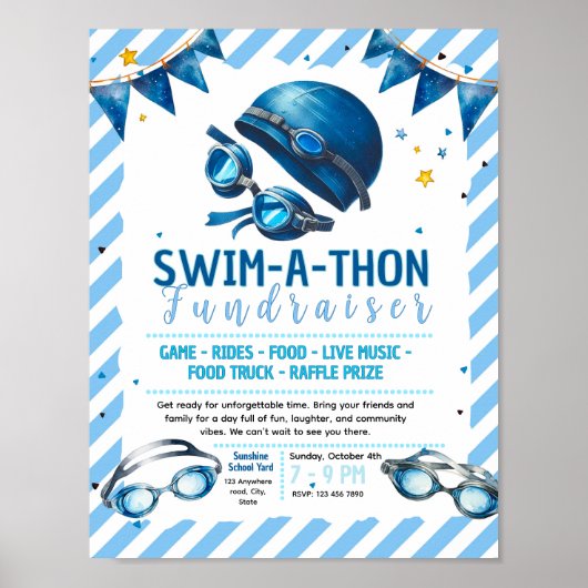 Bewerkbare zwemfeest fundraiser flyer poster (Voorkant)