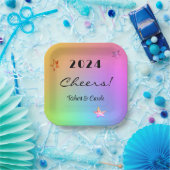 Bewerken JAAR, Cheers Gradient Rainbow 7-in Vierka Papieren Bordje (Feest)