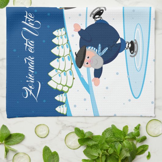 Bewerken, Kerstmis/Navidad, Olentzero schaatsen, Theedoek (Gevouwen)