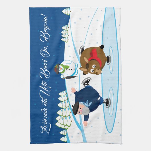 Bewerken, Kerstmis/Navidad, Olentzero schaatsen, Theedoek (Verticaal)