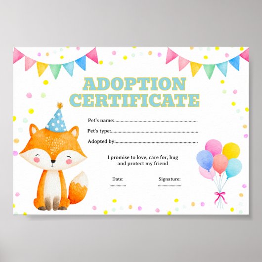 Bewerkt certificaat voor het adopteren van een hui poster (Voorkant)