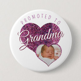 Bewerkt tot oma nep glans roze foto ronde button 7,6 cm