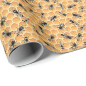 Bewerkte Gouden Honingbijen en Honingraat Cadeaupapier (Rol Hoek)