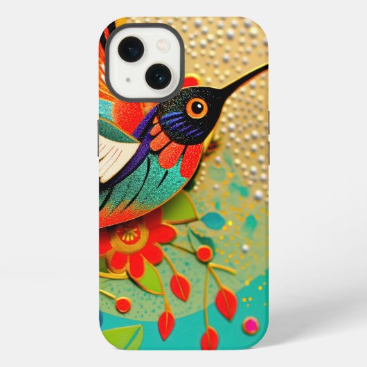Bewerkte Kolibrie iPhone Hoesje (Achterkant)