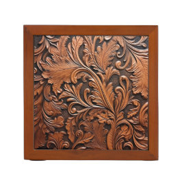  bewerkte lederen Desk Organizer Pennenhouder