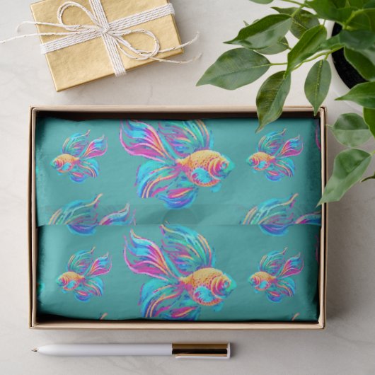 Bewerkte Vissen Cyan Tissuepapier (Geschenk)
