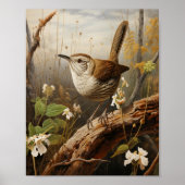 Bewick's Wren Art Print Poster, Vintage Bird Wall  (Voorkant)