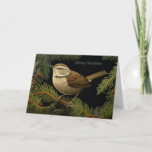 Bewick's wren op spar takkenGevouwen kerst Kaart