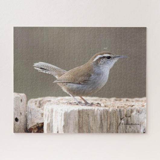 Bewick's Wren Songbird op Treestump Legpuzzel (Horizontaal)