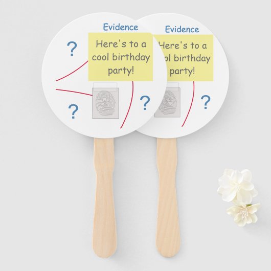 Bewijsraad voor Mystery Crime Solving Handwaaier (Voorkant en achterkant)