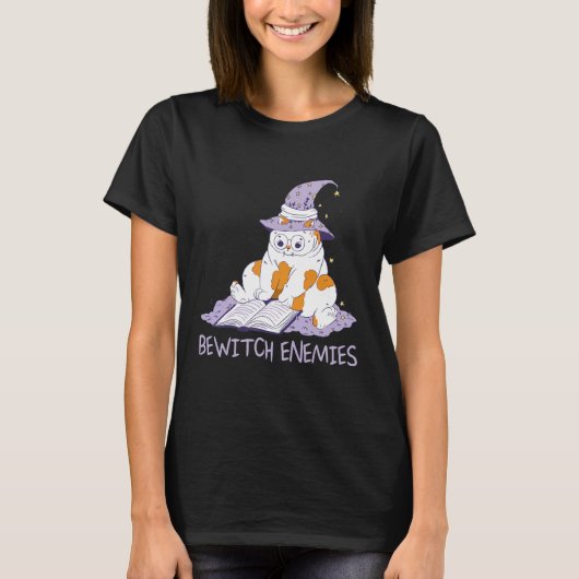 Bewitch Enemies Magic Cat Witch Saying Witchcraft T-shirt (Voorkant)