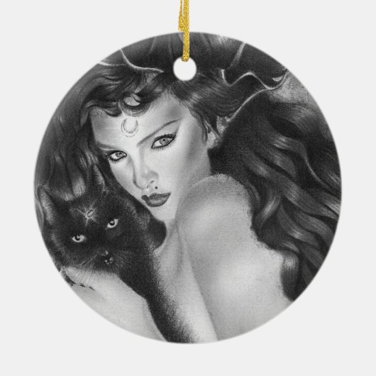 Bewitch kat kerstboomornament keramisch ornament (Achterkant)