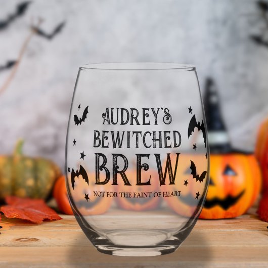 Bewitched Brouwen Vleermuizen en Sterren Halloween Wijnglas Zonder Voet