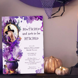 Bewitched een Hitched Halloween Photo Vrijgezellen Kaart