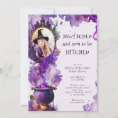 Bewitched een Hitched Halloween Photo Vrijgezellen Kaart (Voorkant)