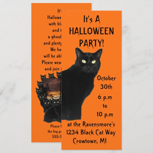 Bewitching Black Cat Halloween Party Kaart (Voorkant / Achterkant)