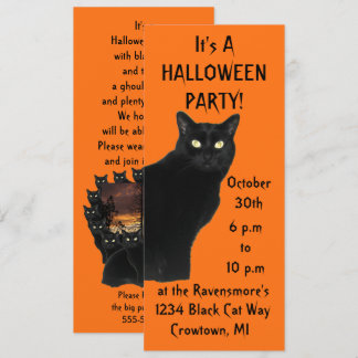 Bewitching Black Cat Halloween Party Kaart