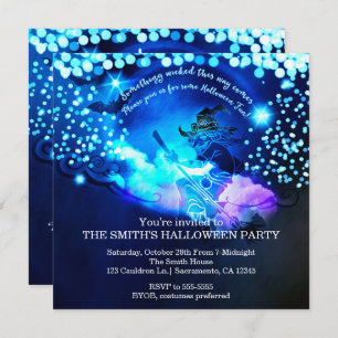 Bewitching Flying Witch Halloween Party Uitnodigin Kaart