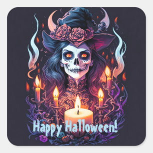 Bewitching Halloween Deligh Happy Halloween Vierkante Sticker